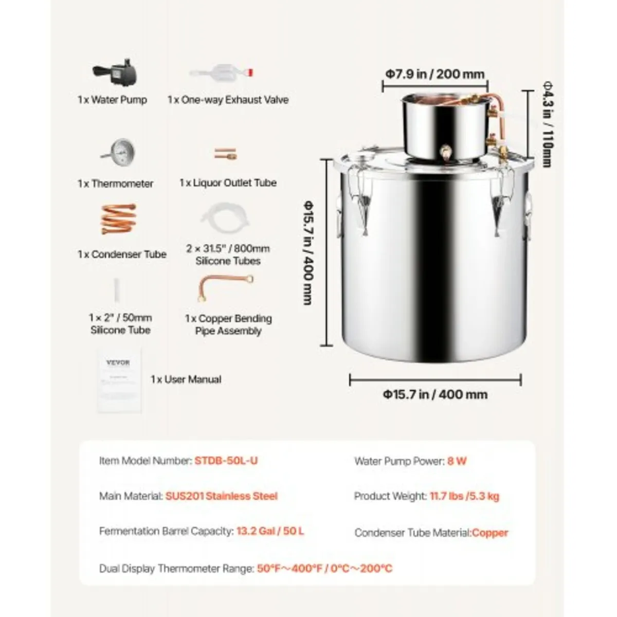 13.2 Gal / 50 L Stainless Steel Water Alcohol Dist - Image 4