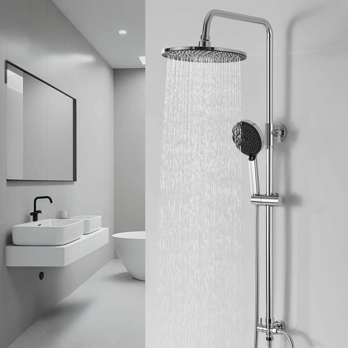 Shower Riser Kit 10 Round Rainfall Head 4 Spray Mo - Image 3