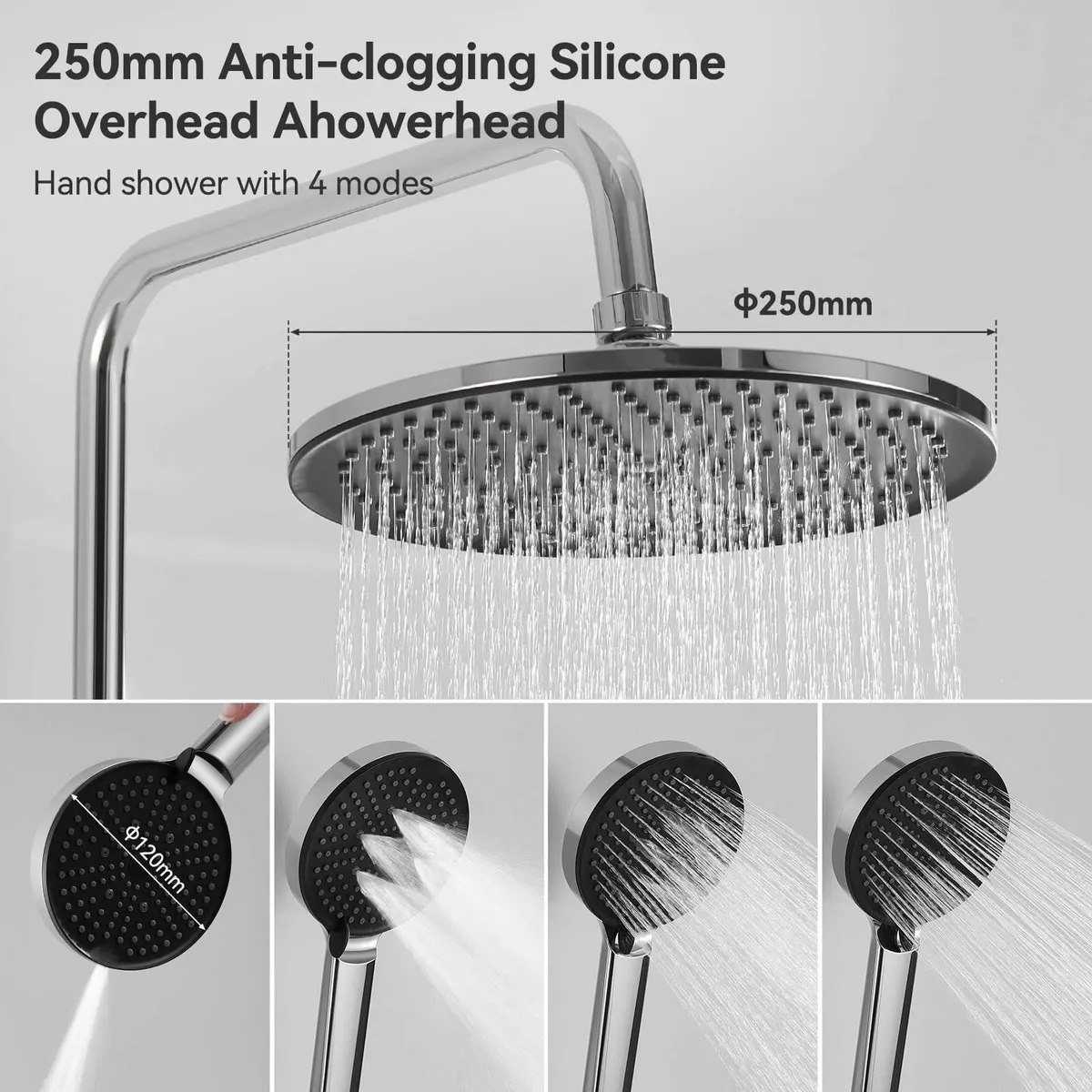 Shower Riser Kit 10 Round Rainfall Head 4 Spray Mo - Image 4