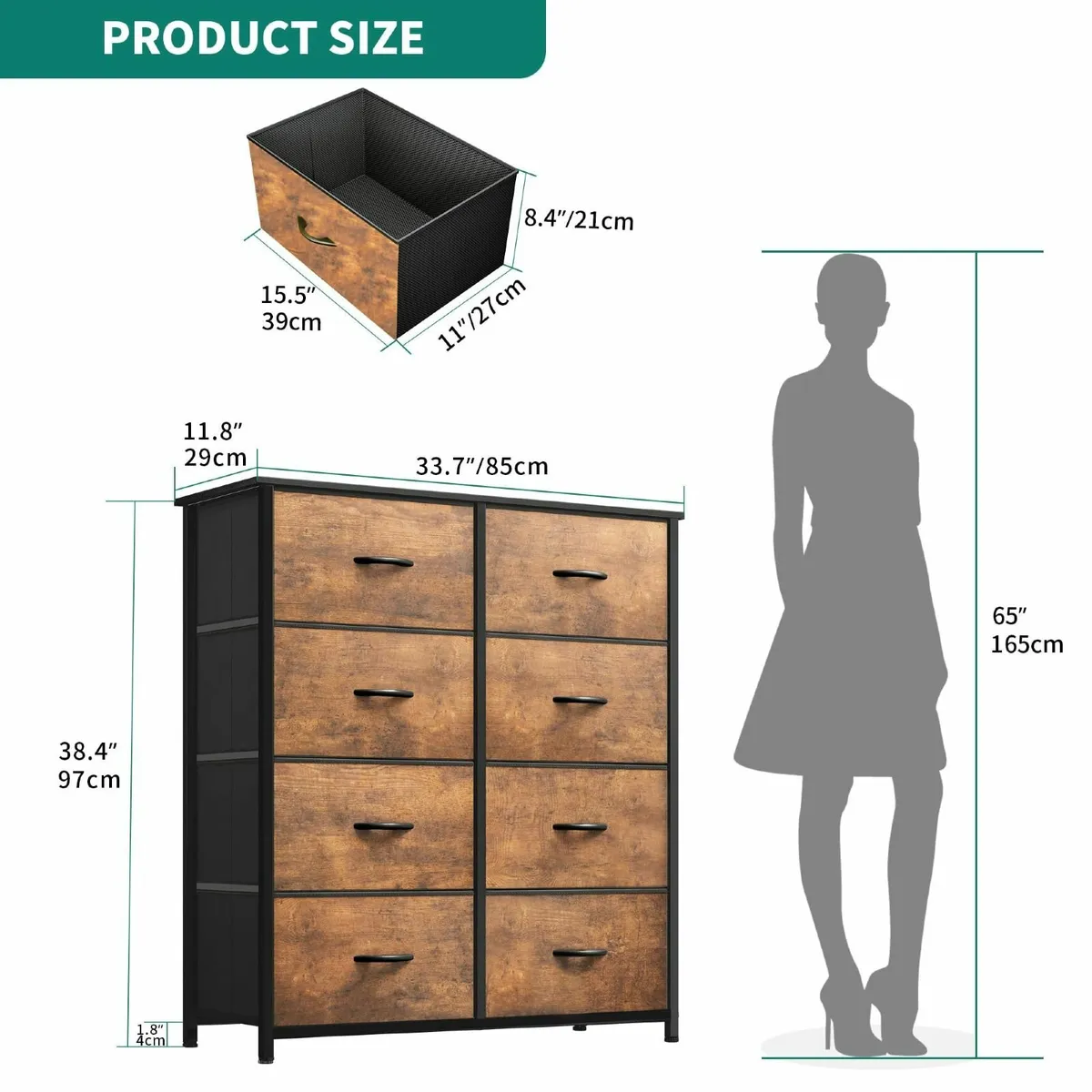 Chest of Drawer 8 Drawers for Bedroom Fabric Dress - Image 3