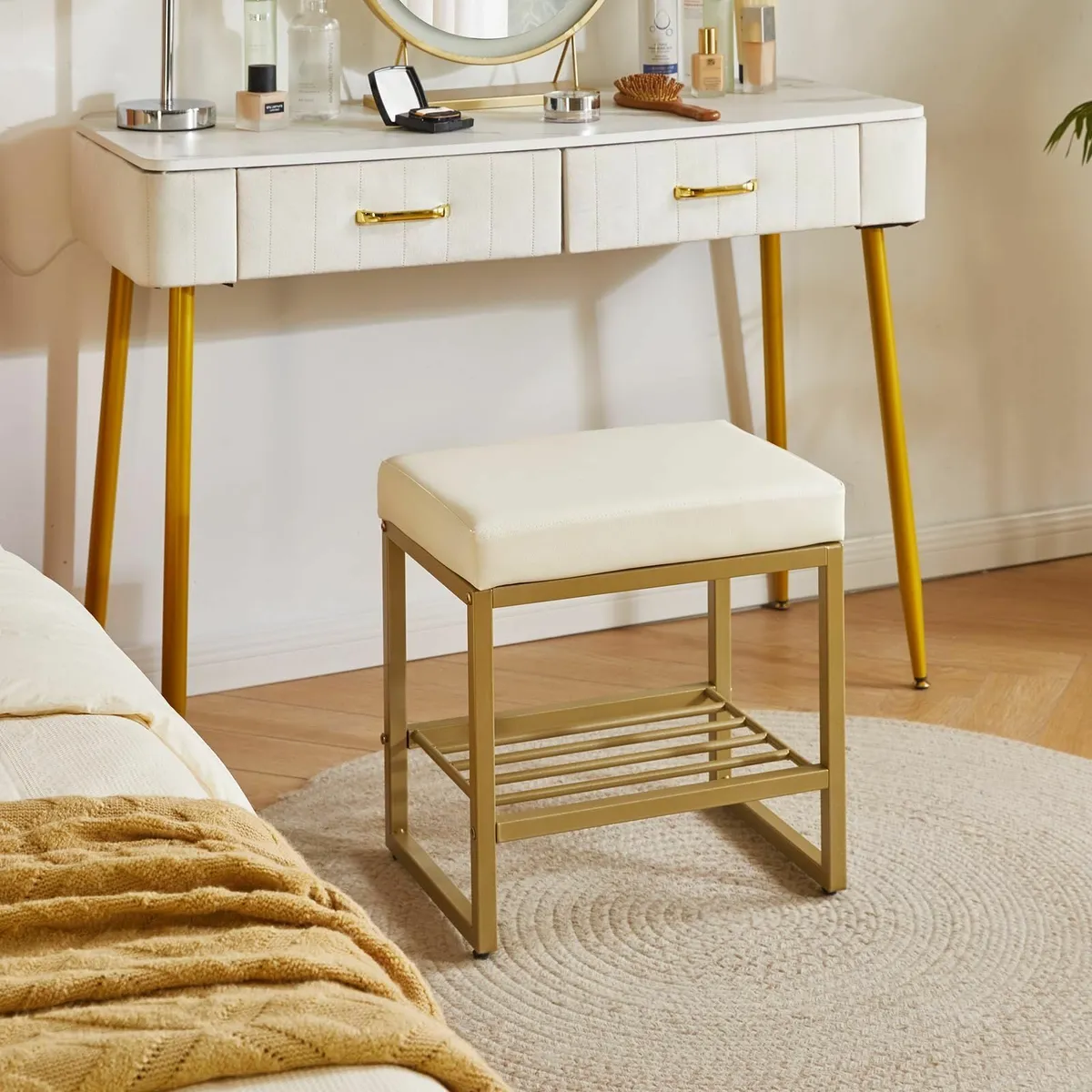 Square Dressing Table Stool Vanity Chair Adjustabl - Image 2