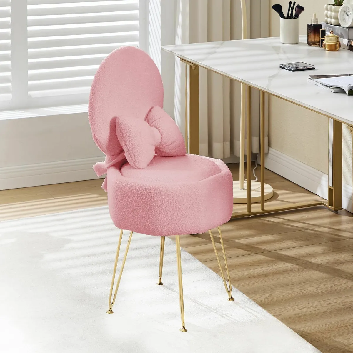 Vanity Chair Stroage Space and Metal Legs Comfy Dr - Image 4