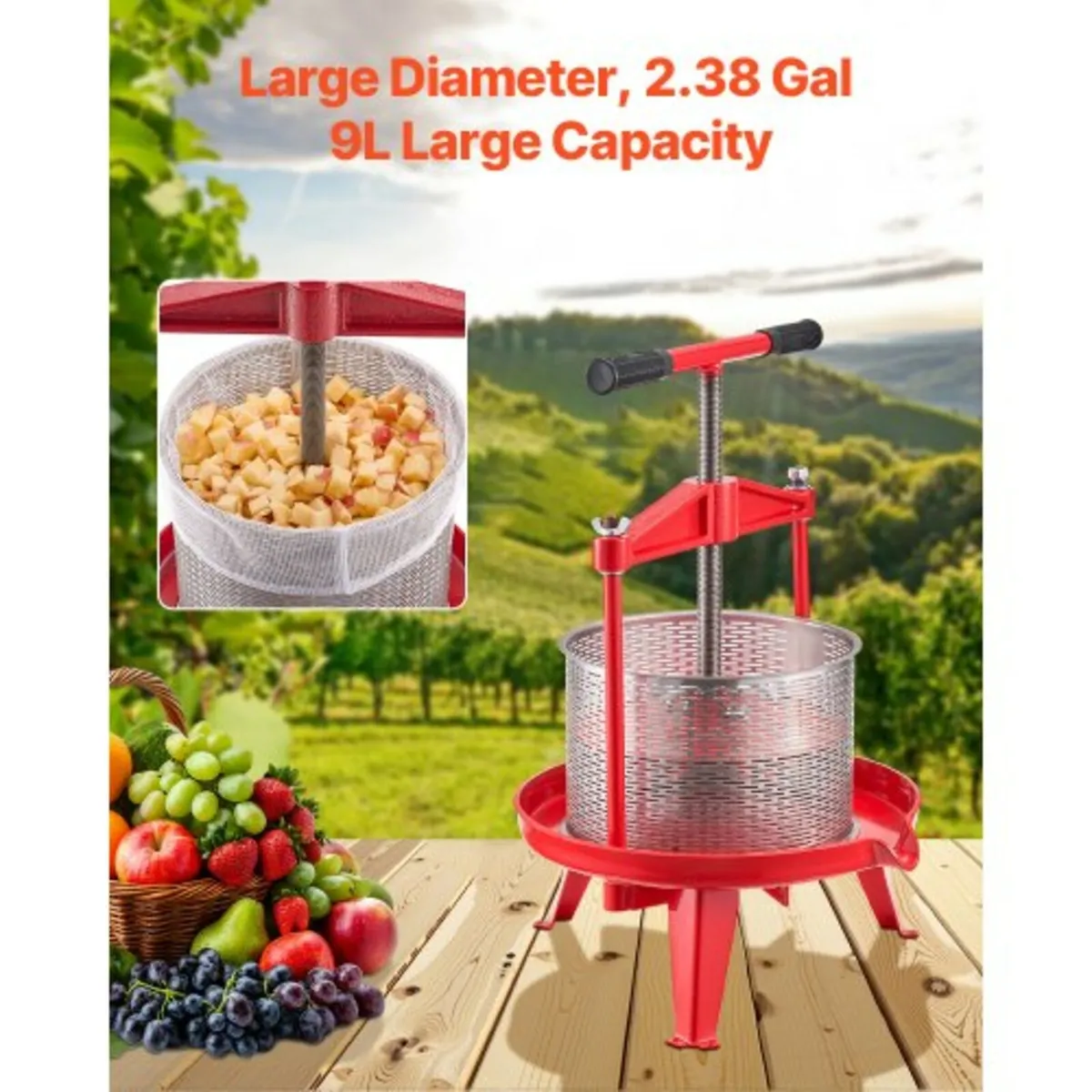 2.38 Gal/9L Fruit Wine Press, Stainless Steel Bask - Image 3