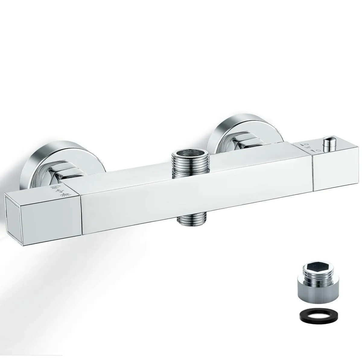 Square Thermostatic Shower Mixer Bar Two Outlet Br - Image 1