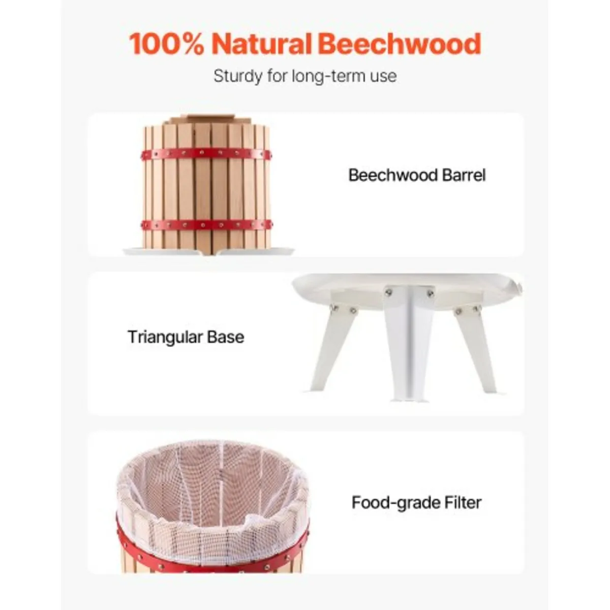 3.2 Gal/12L Fruit Wine Press, Solid Wood Basket wi - Image 2
