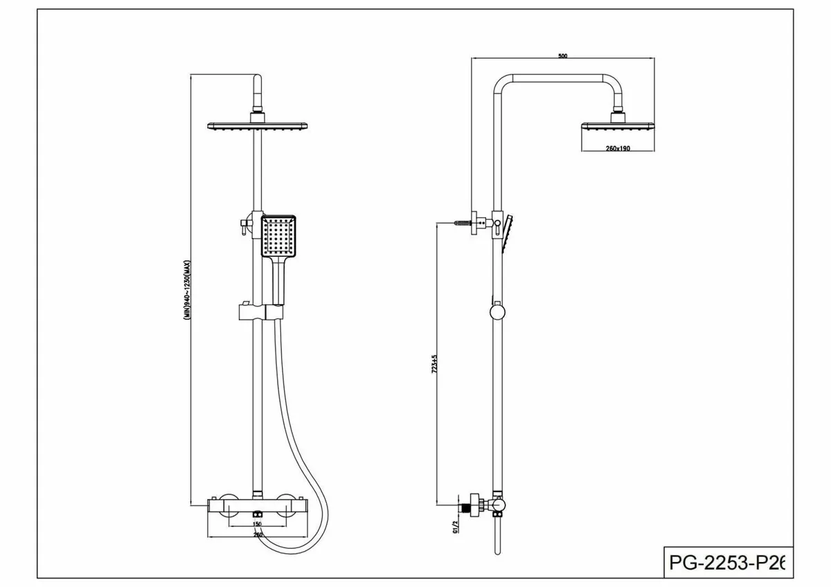 Thermostatic Shower Mixer SetOverhead Rainfall Sho - Image 2