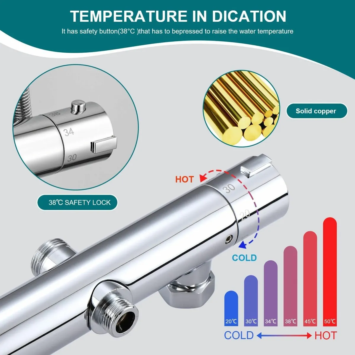 Thermostatic Shower Mixer Set 38 °C Thermostat Sys - Image 3