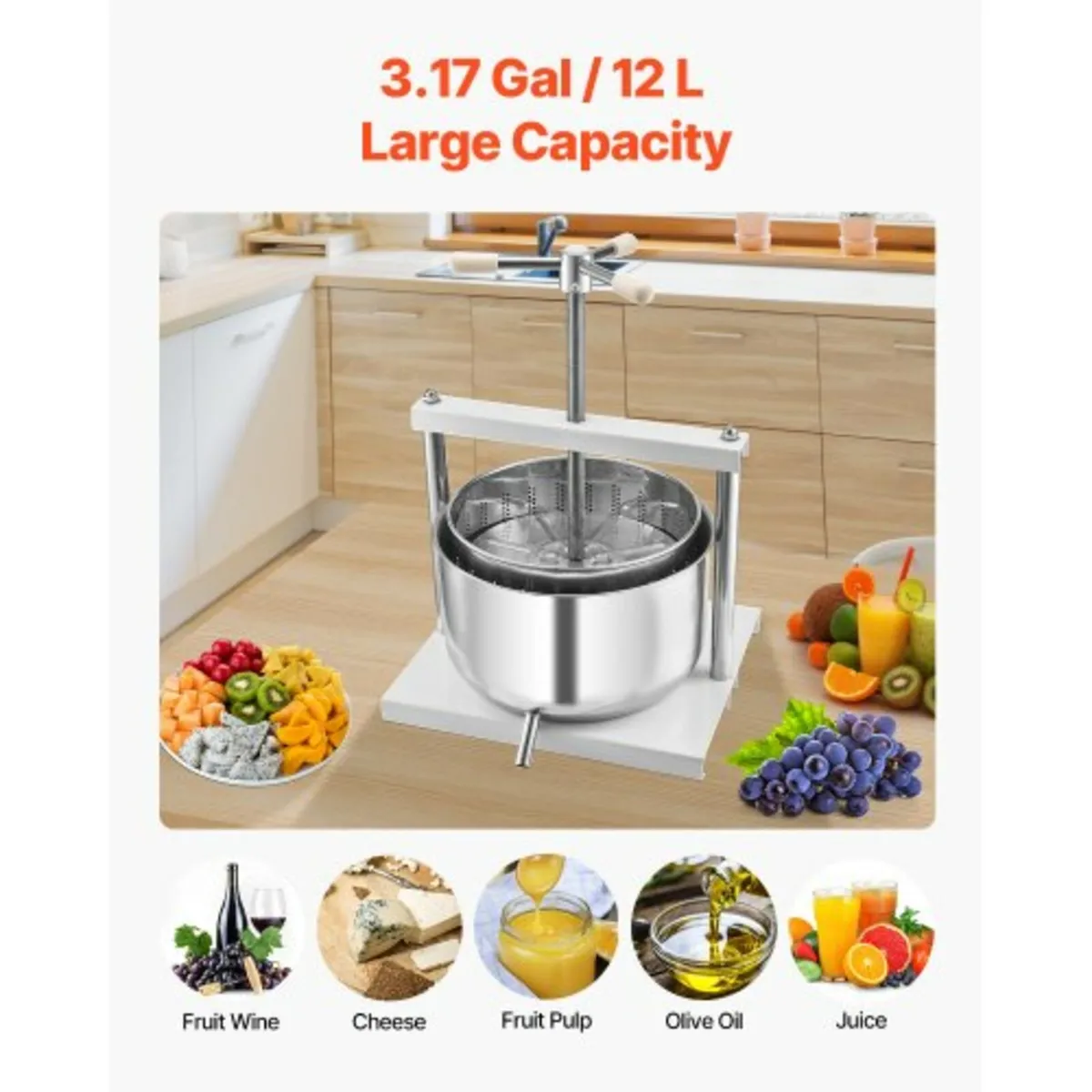 3.17 Gal/12L Fruit Wine Press, 2 Stainless Steel B - Image 3