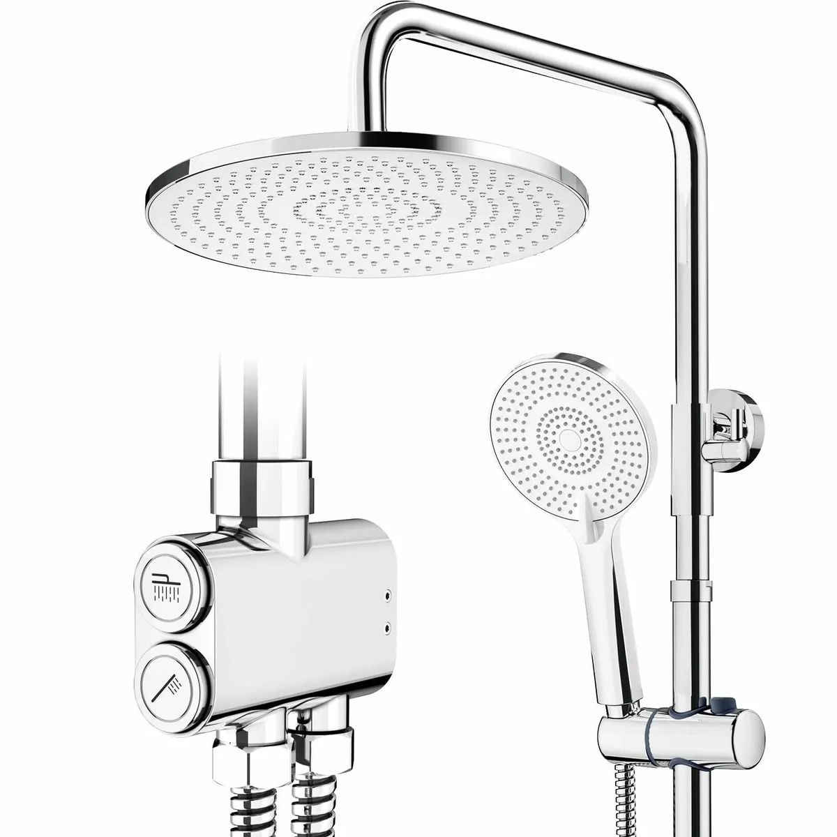 Shower Riser Rail Kit Chrome 10 Round Rainfall Ove - Image 1