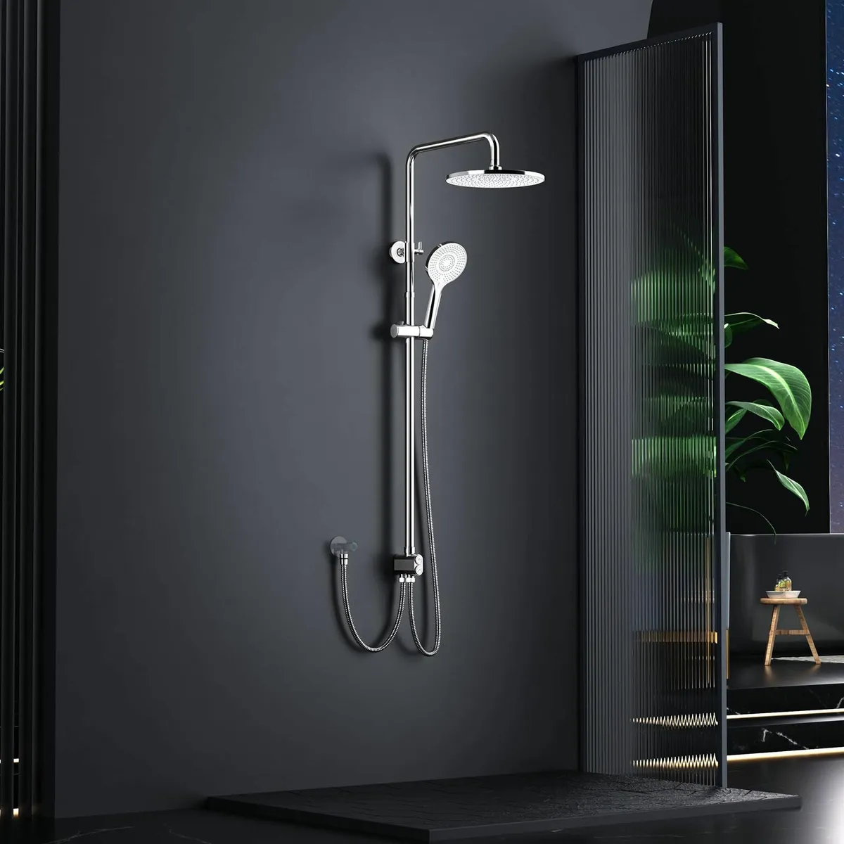 Shower Riser Rail Kit Chrome 10 Round Rainfall Ove - Image 2