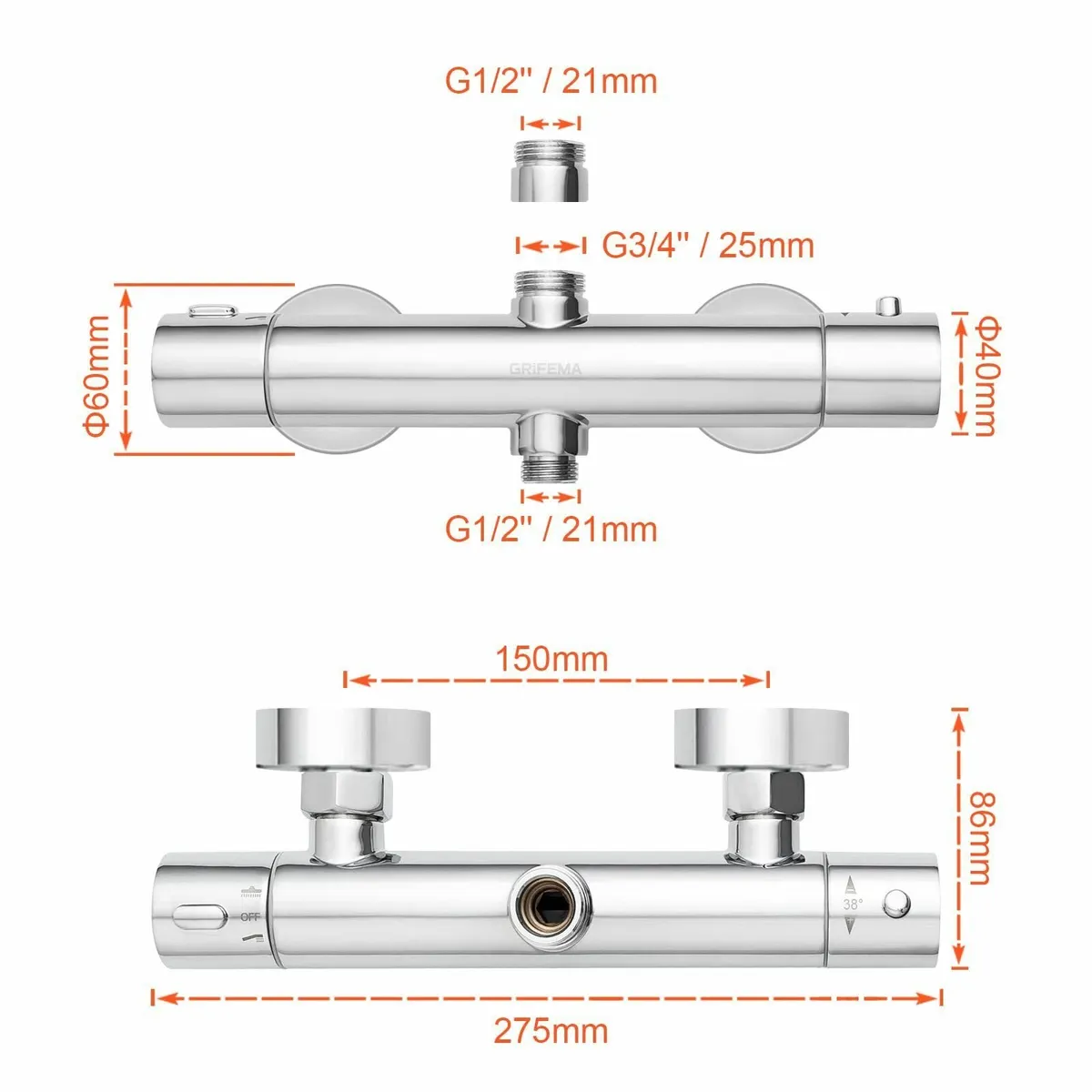 G17005 Thermostatic Shower Mixer Bar Two Outlet Wa - Image 2