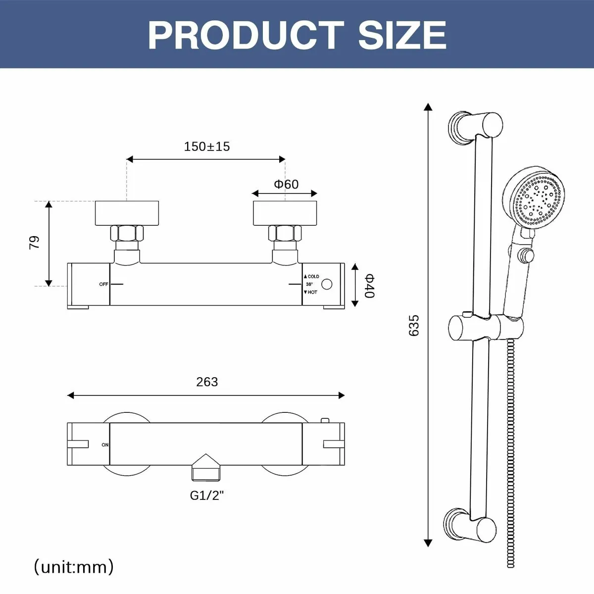 Thermostatic Shower Mixer Adjustable Riser Kit Wal - Image 2