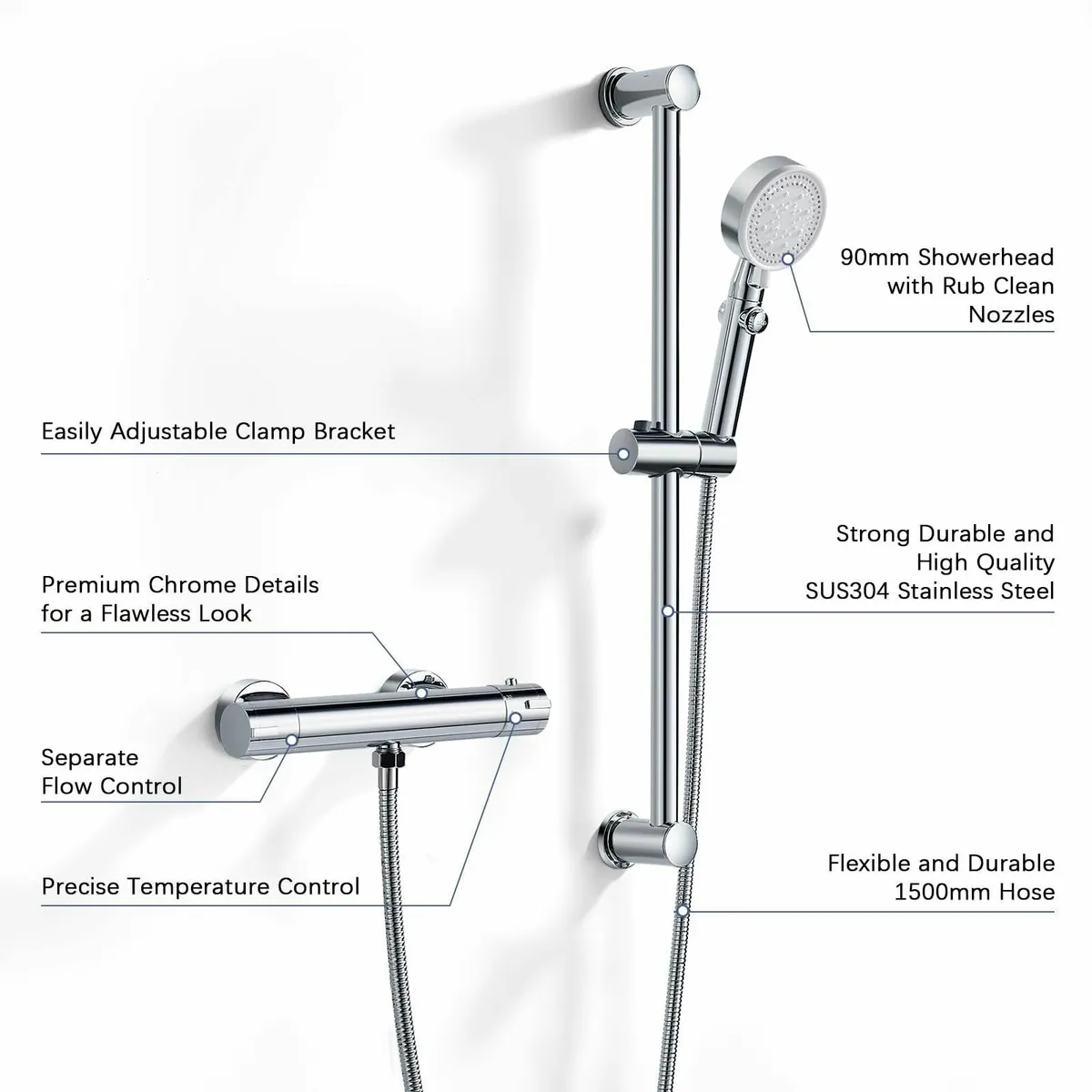 Thermostatic Shower Mixer Adjustable Riser Kit Wal - Image 3