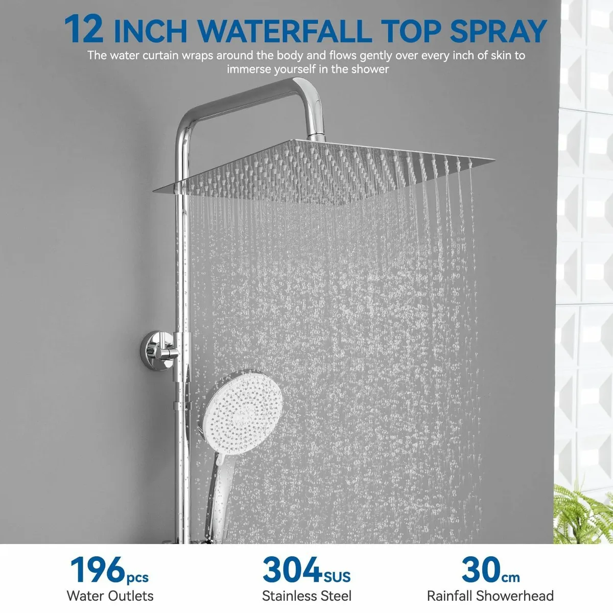 Thermostatic Shower Mixer Set 12 Square Rainfall H - Image 4