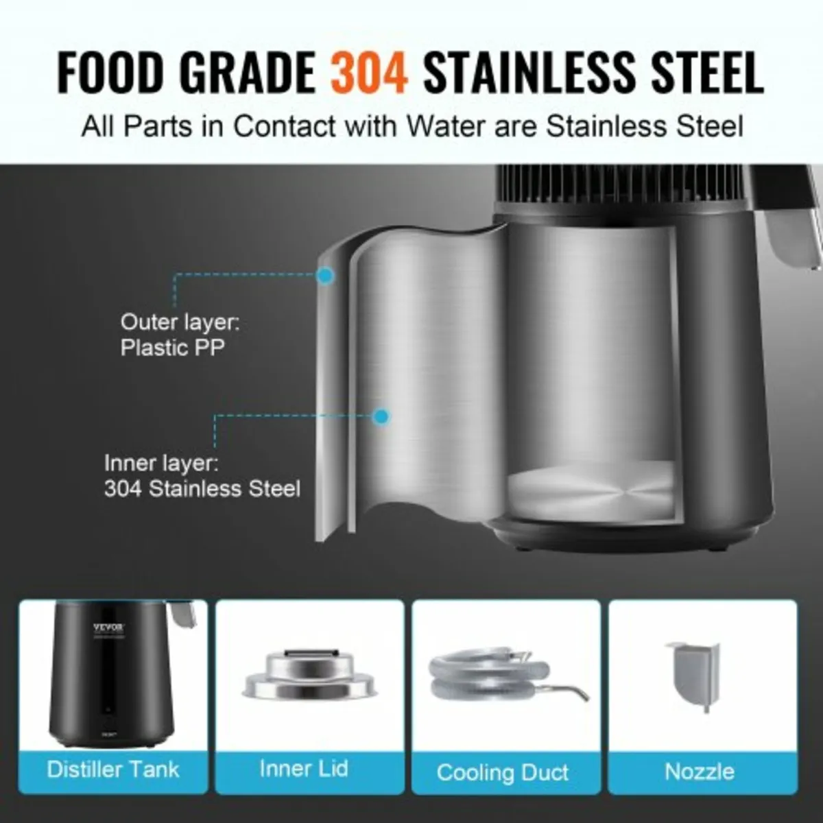 4L Water Distiller Purifier Machine Countertop Sta - Image 3