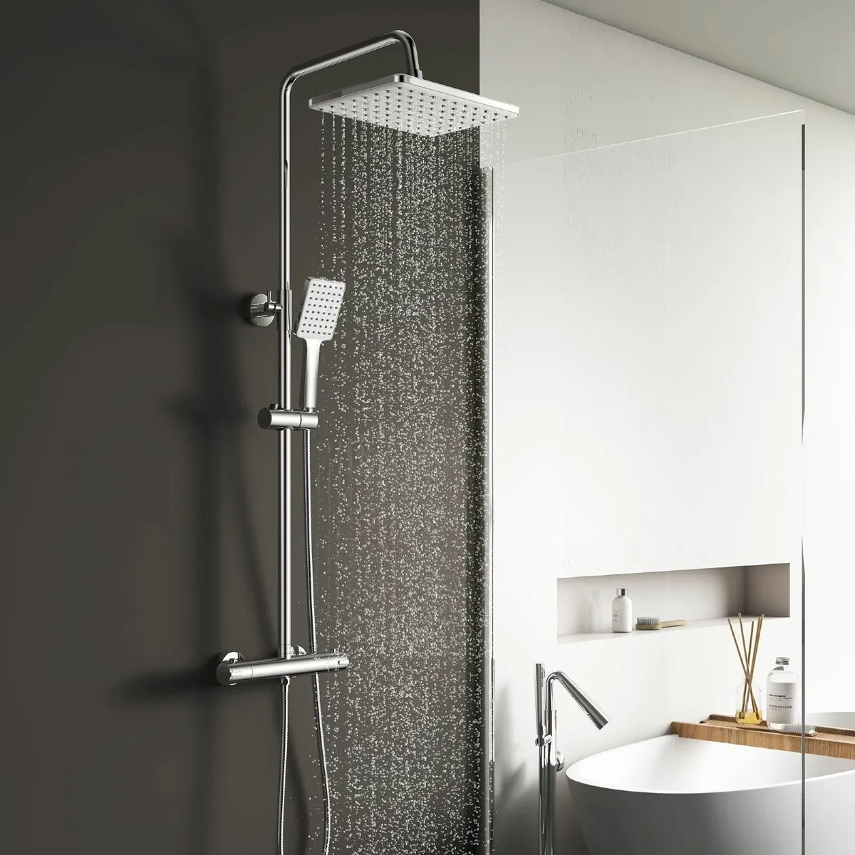 Thermostatic Shower Mixer SetOverhead Rainfall Sho - Image 1