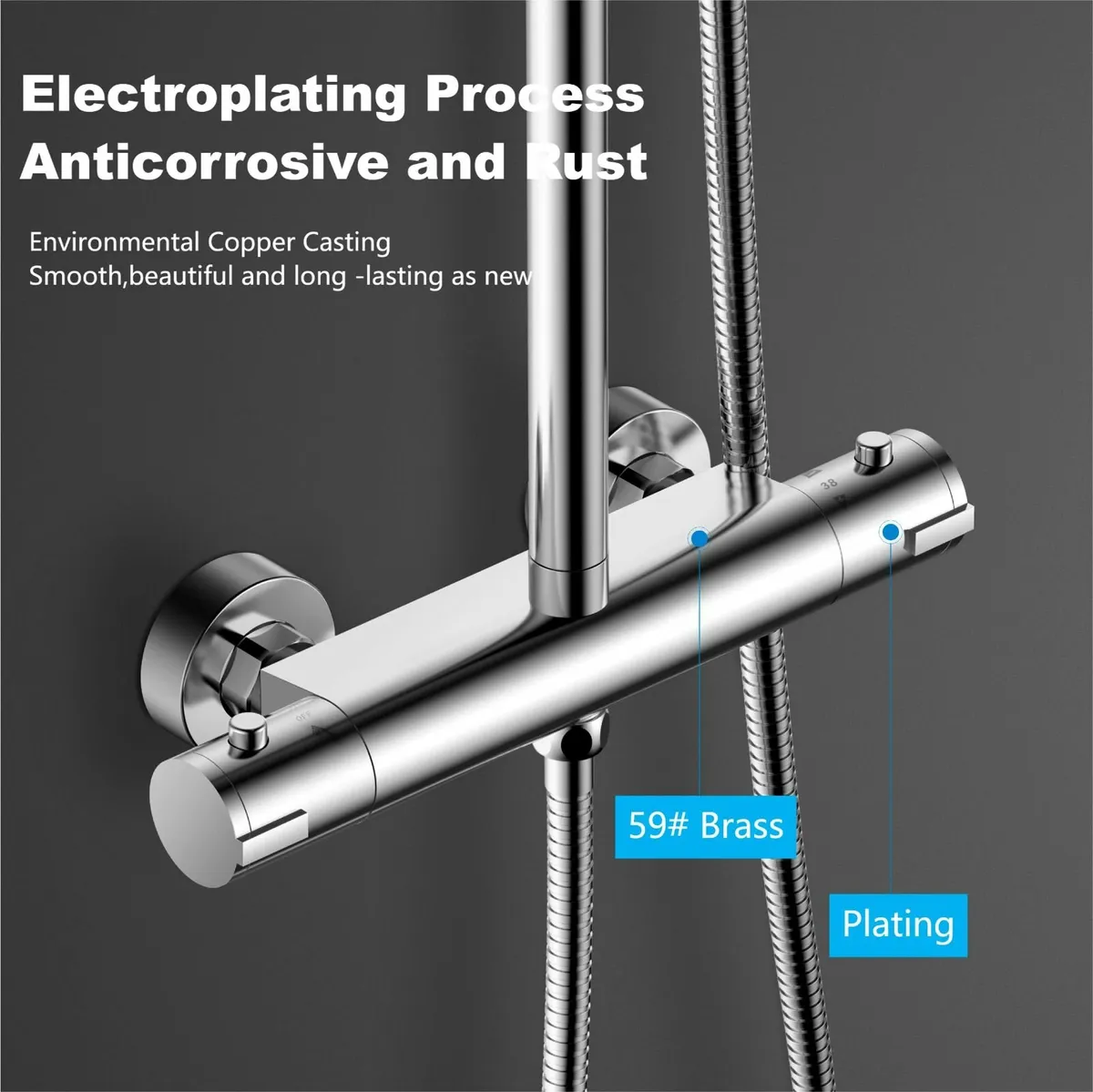 Thermostatic Shower Mixer SetOverhead Rainfall Sho - Image 4