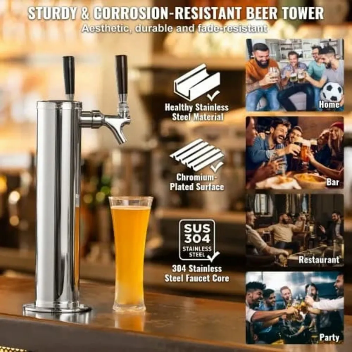 Kegerator Tower Kit, Dual Taps Beer Conversion Kit - Image 3