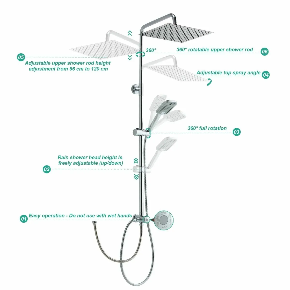 Shower Riser Rail Kit 10(25cm) Square Rainfall Sho - Image 3