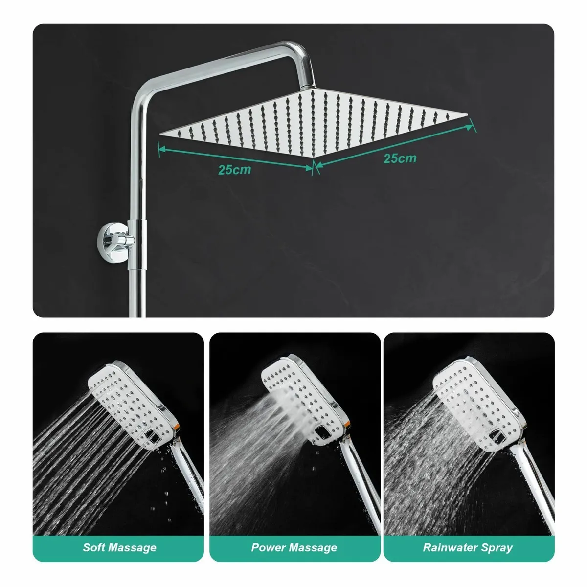 Shower Riser Rail Kit 10(25cm) Square Rainfall Sho - Image 4