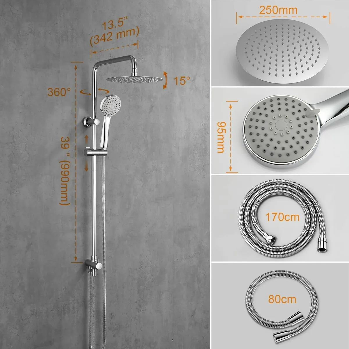COLUMNAS-G7005 Modern Chrome Shower Riser Rail Mix - Image 2