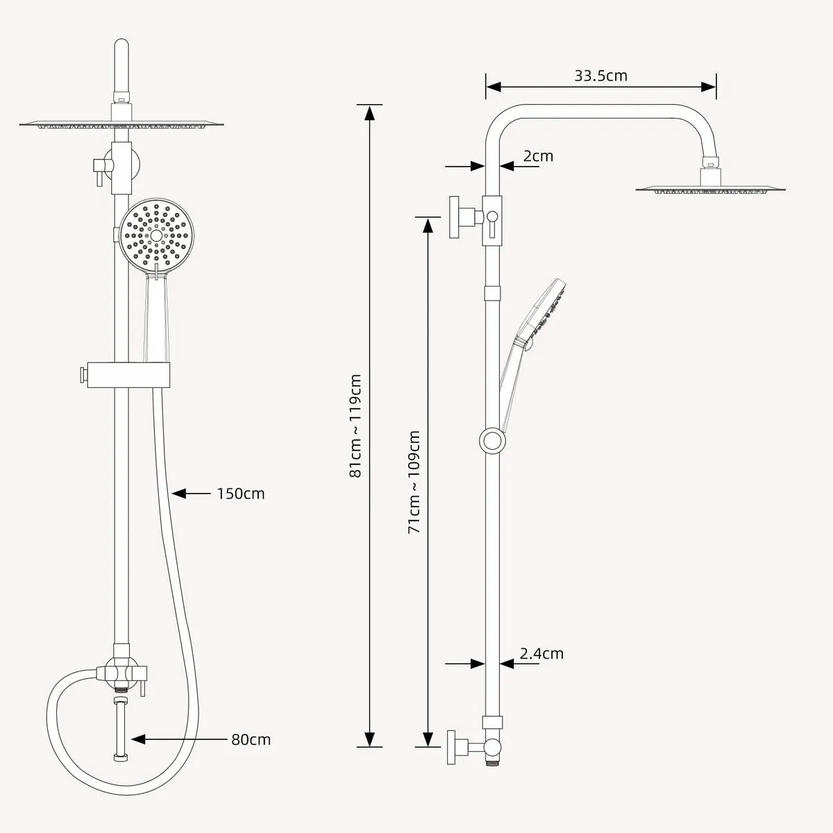 All Metal Rainfall Shower Set 3 Modes Handheld Hea - Image 3