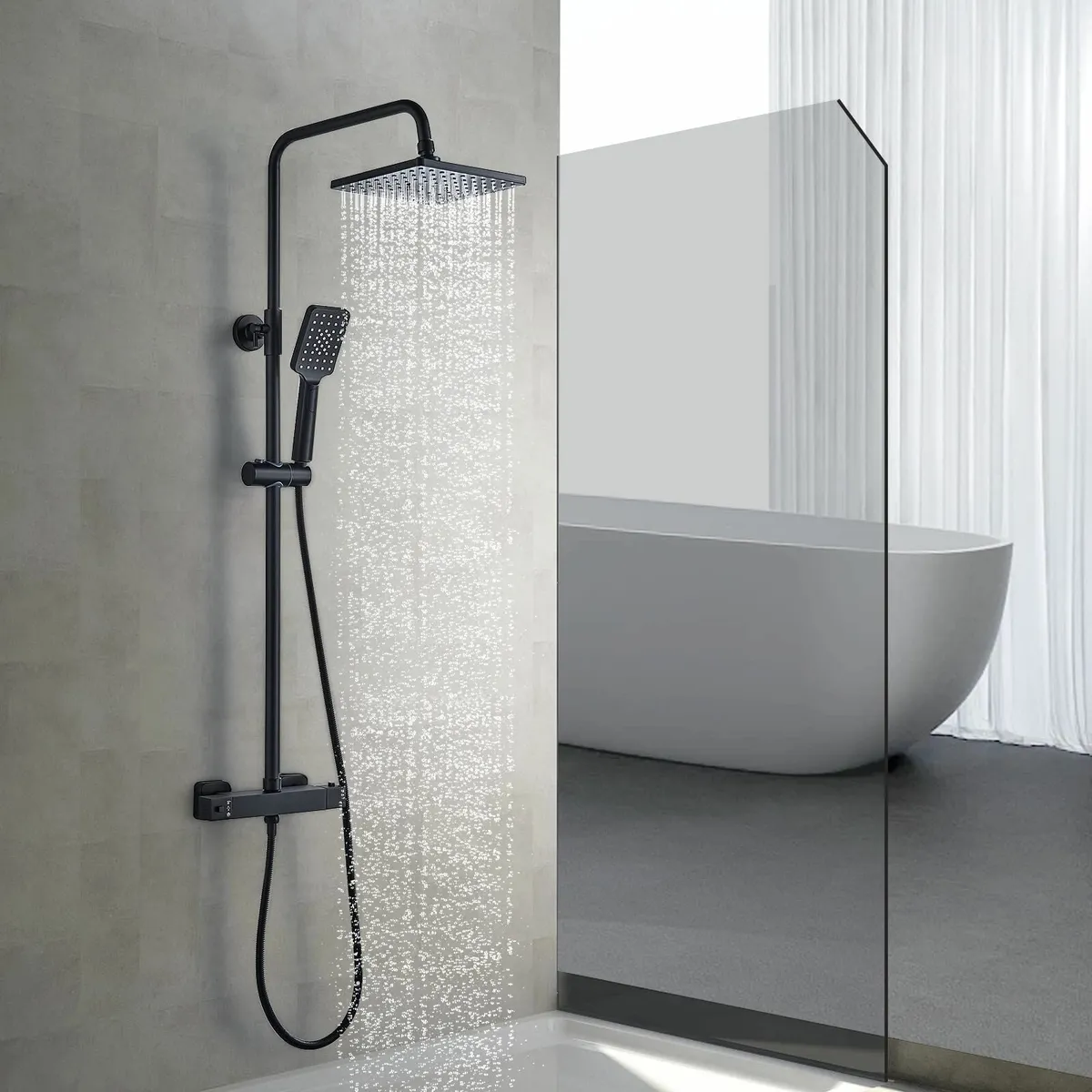 Thermostatic Shower Mixer Set Matte Black Square 3 - Image 2
