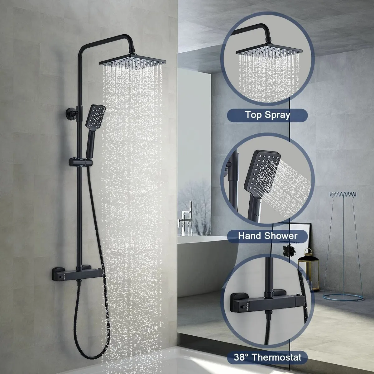 Thermostatic Shower Mixer Set Matte Black Square 3 - Image 4