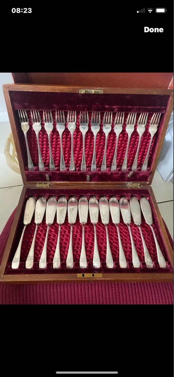 Antique 24 Piece Boxed Fish Set - Image 1