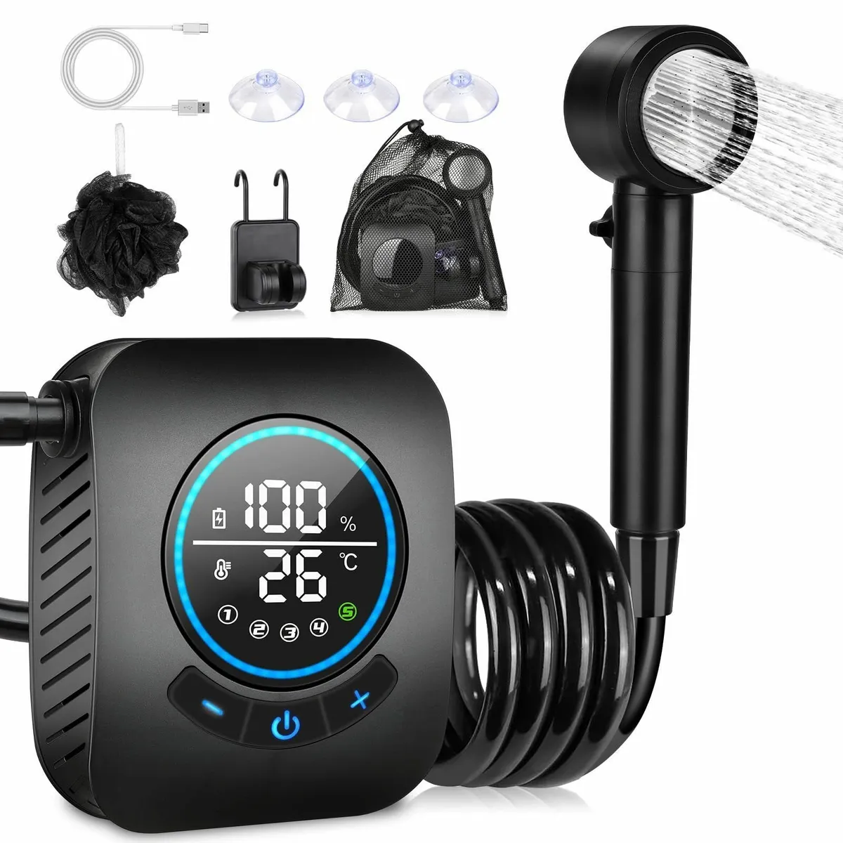 Camping Shower 8000mAh Rechargeable Portable for L - Image 1