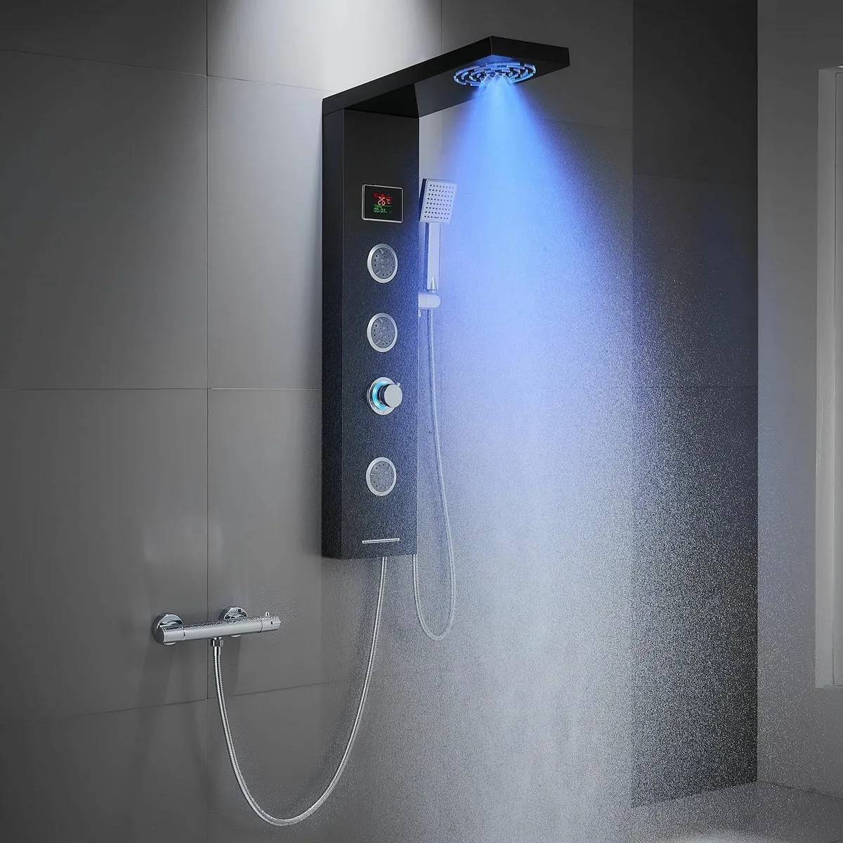 Tower Shower Panel LED Temperature Display Black S - Image 1