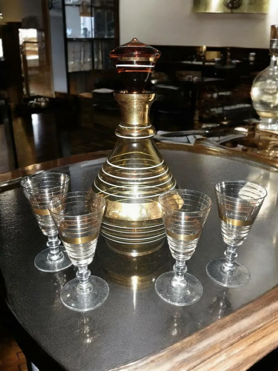 Art Deco gilded glass liqueur service