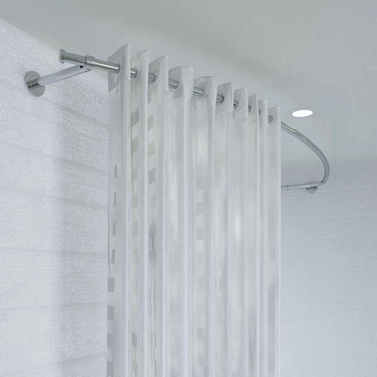 Luxury Chrome Curved Shower Curtain Rod - Modern L - Image 2