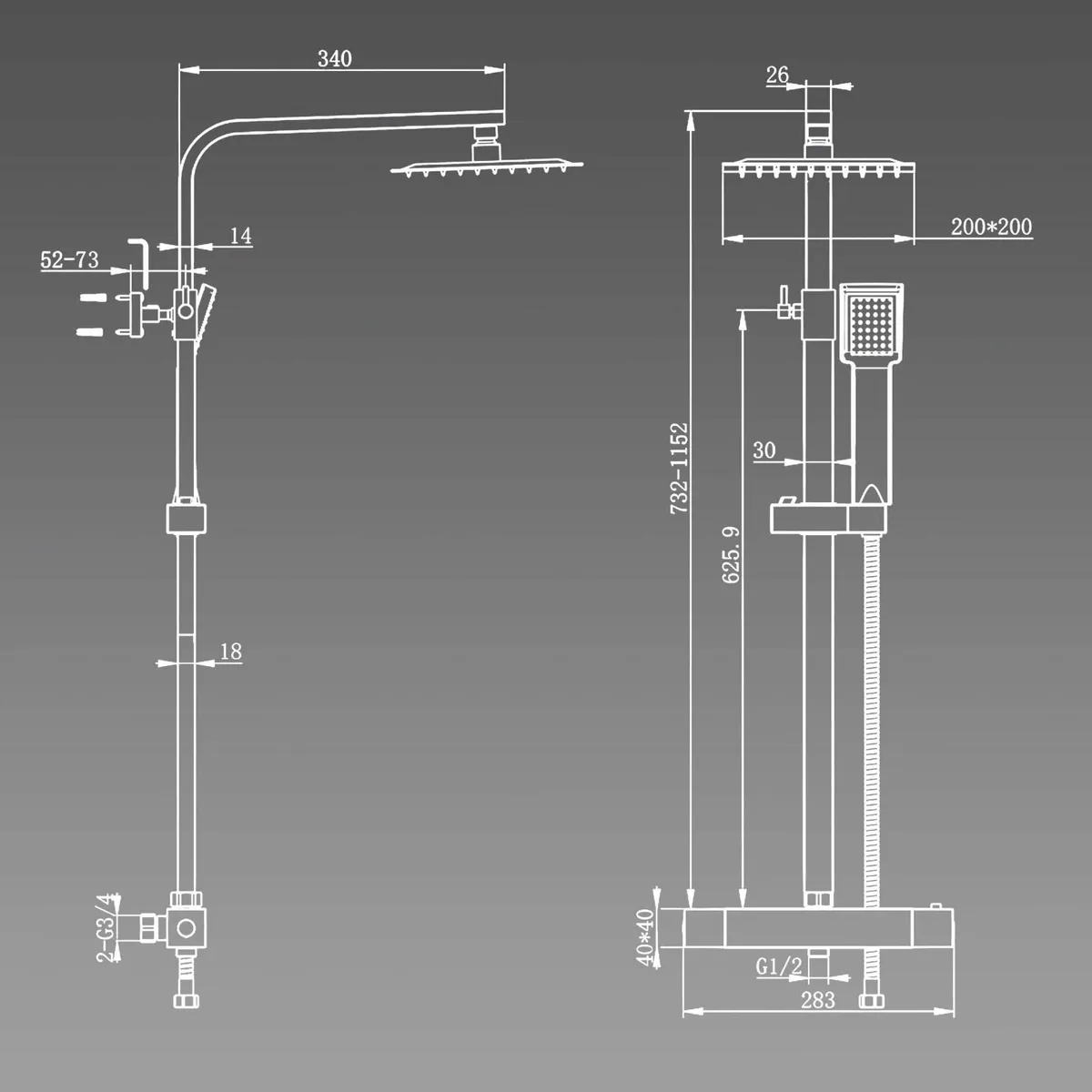 Thermostatic Shower Mixer Set | Dual Rainfall Head - Image 2