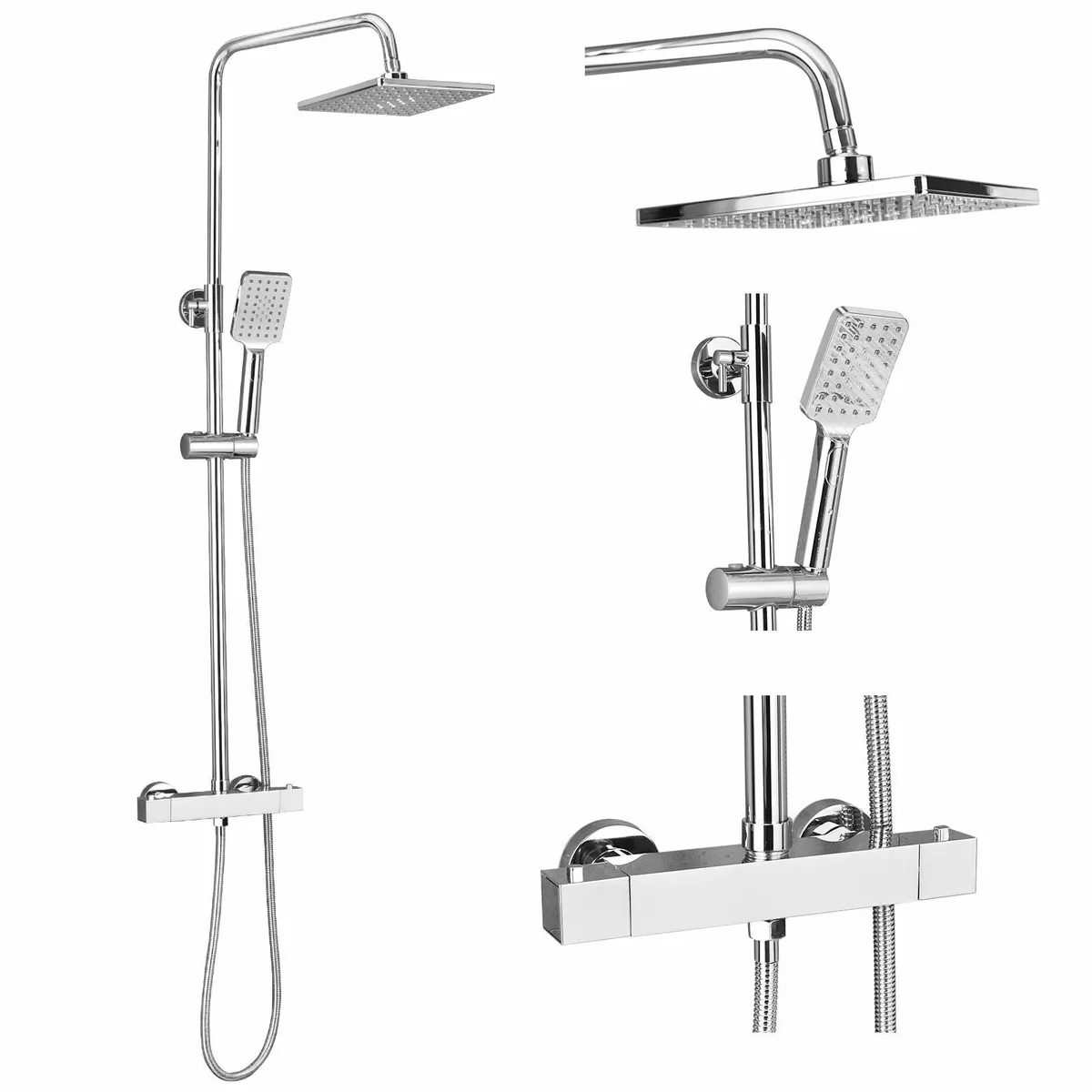 Thermostatic Shower Mixer Set Chrome 21cm Square O - Image 1