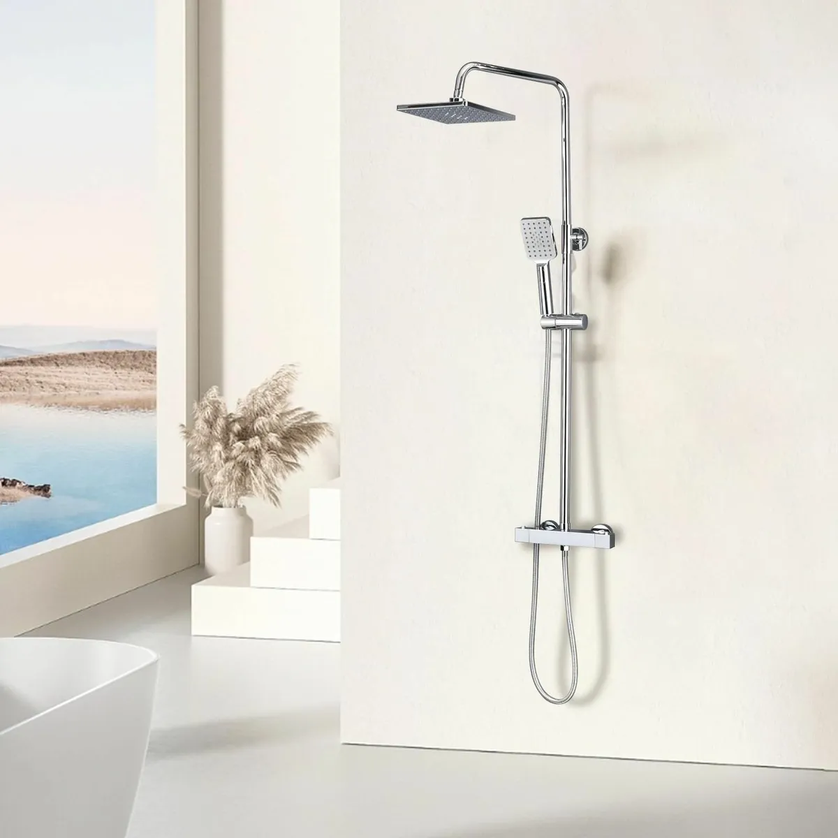 Thermostatic Shower Mixer Set Chrome 21cm Square O - Image 2