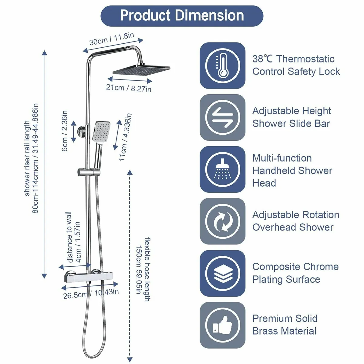 Thermostatic Shower Mixer Set Chrome 21cm Square O - Image 3