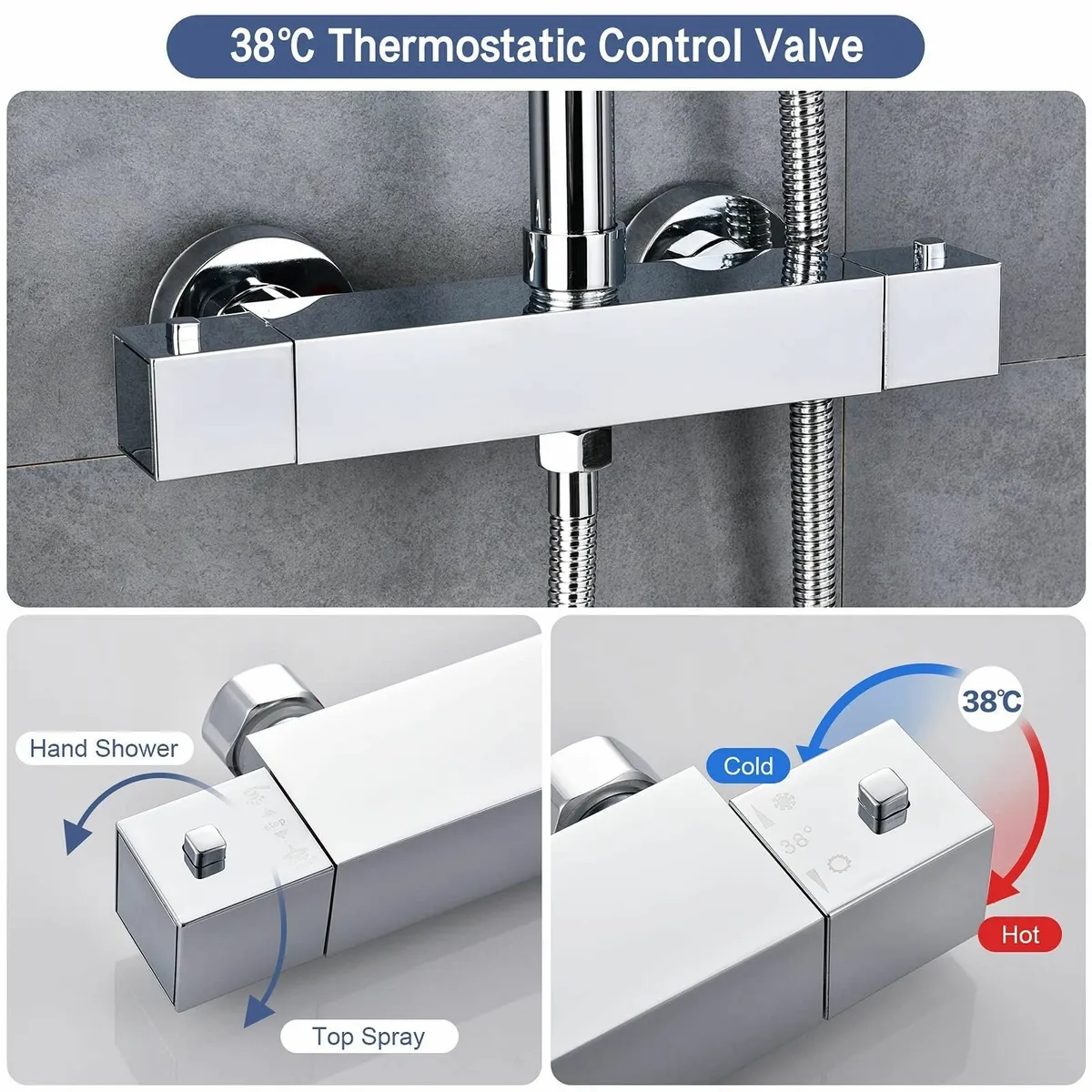 Thermostatic Shower Mixer Set Chrome 21cm Square O - Image 4