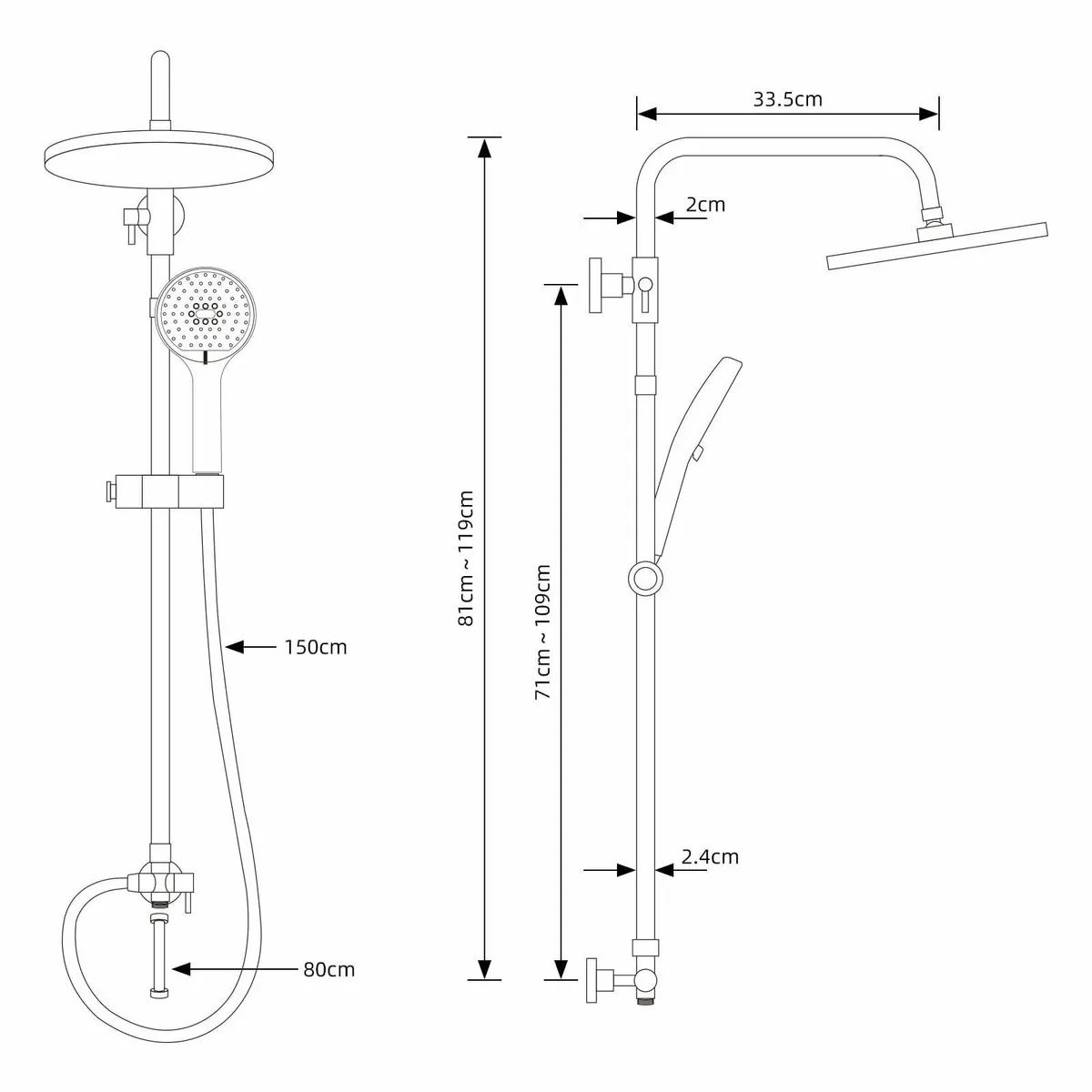Adjustable Shower Riser Rail Kit 10 Self-Cleaning - Image 2