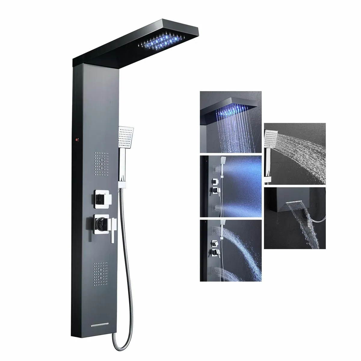 Black Shower Panel Tower System LED 5 in 1 Overhea - Image 1