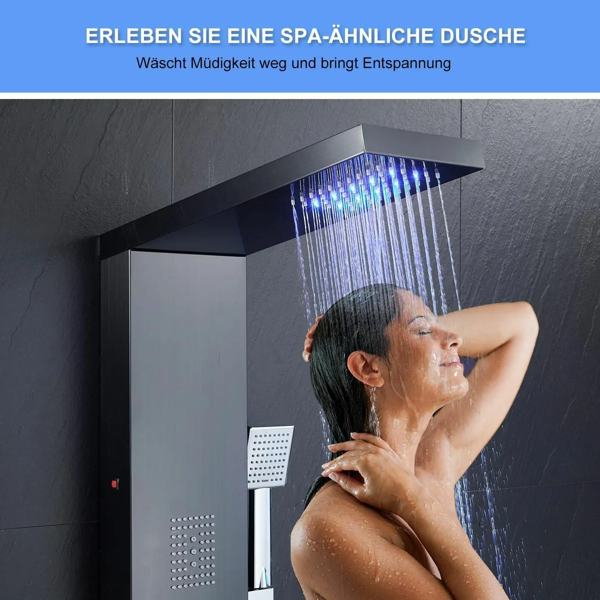 Black Shower Panel Tower System LED 5 in 1 Overhea - Image 3