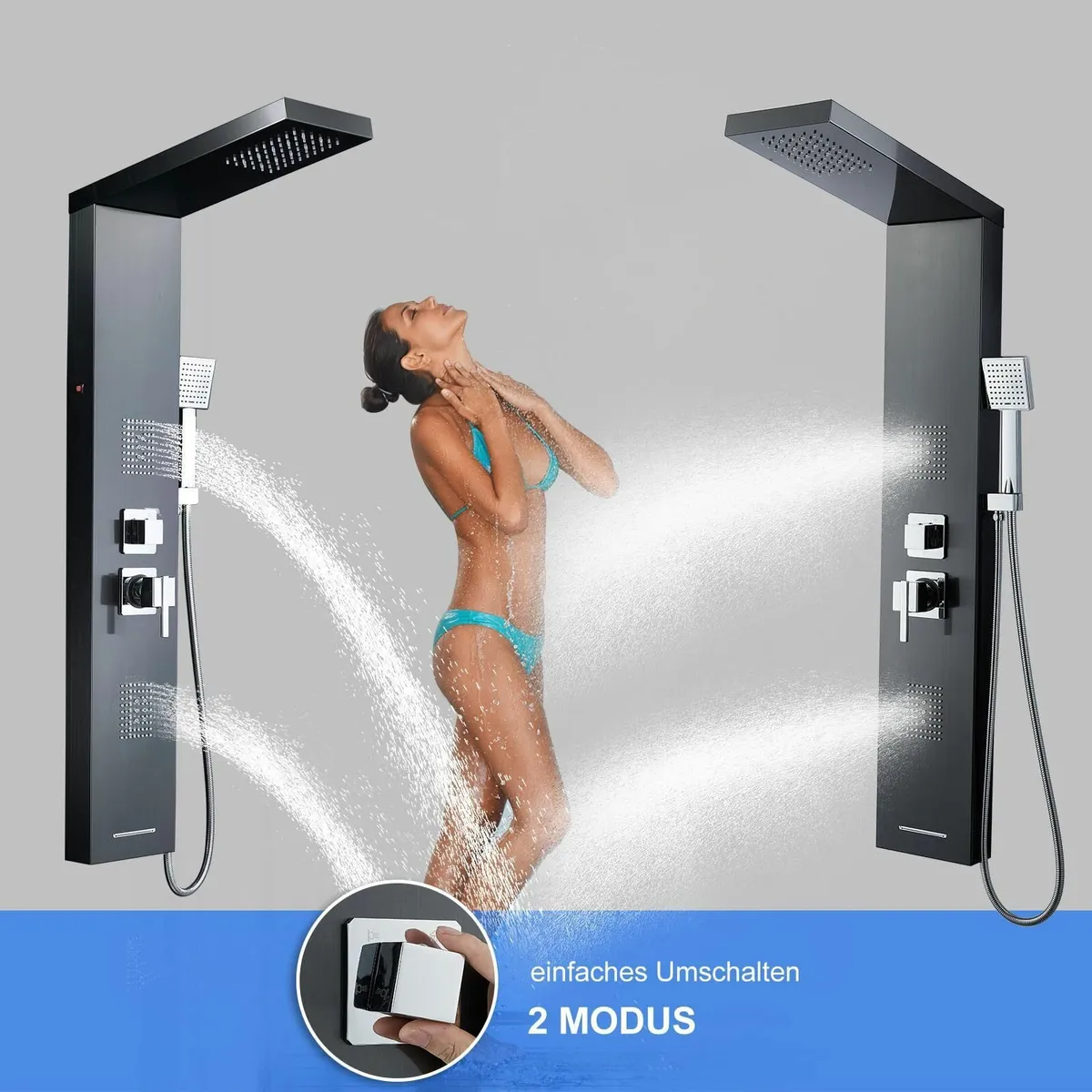 Black Shower Panel Tower System LED 5 in 1 Overhea - Image 4