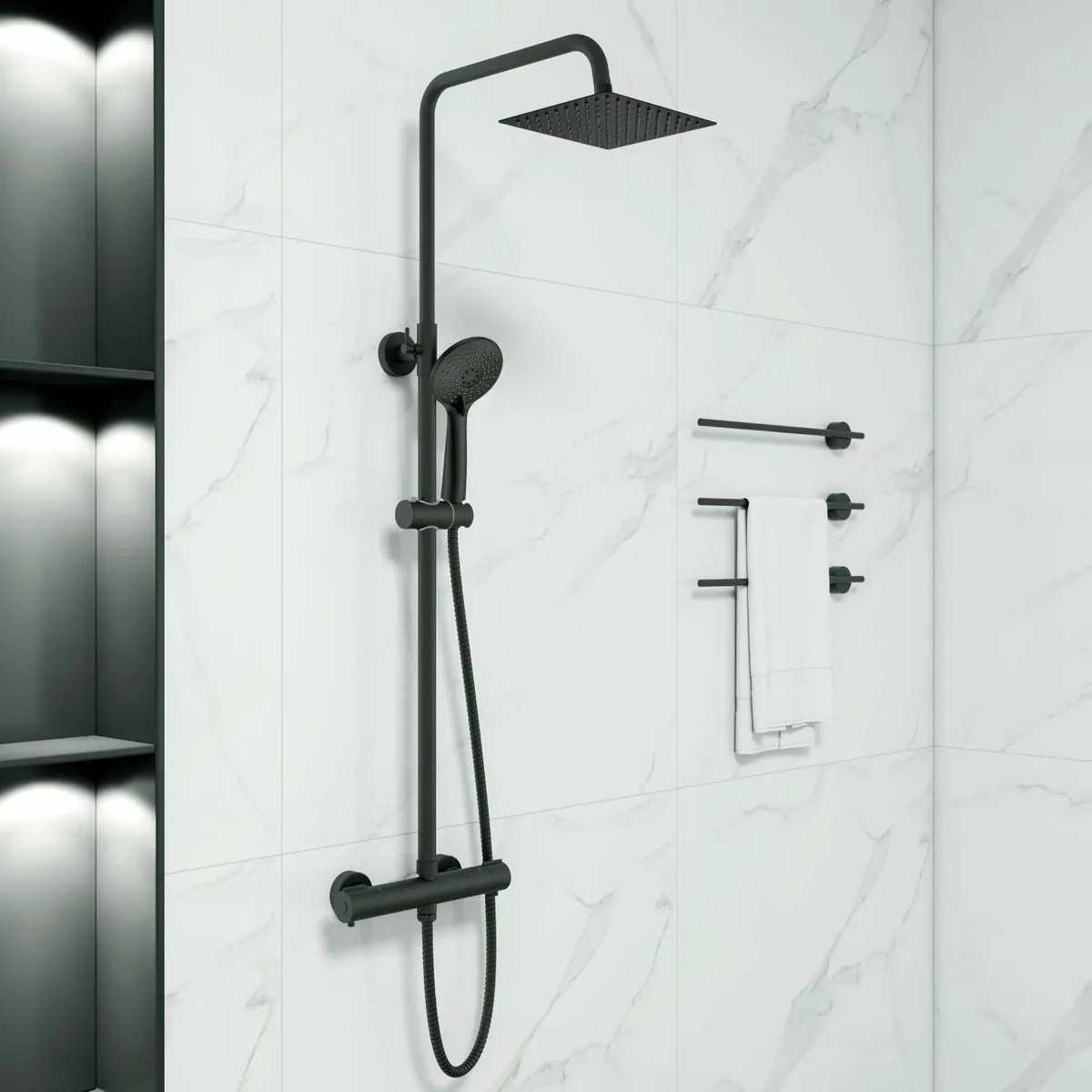 Black Thermostatic Shower Mixer Set | Dual Heads 8 - Image 1