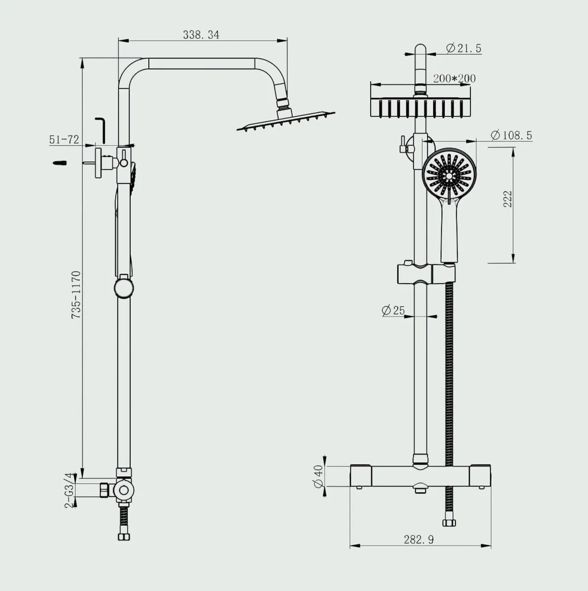 Black Thermostatic Shower Mixer Set | Dual Heads 8 - Image 2