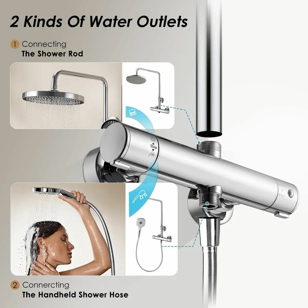 Thermostatic Shower Mixer Bar Valve Wall Mounted M - Image 3