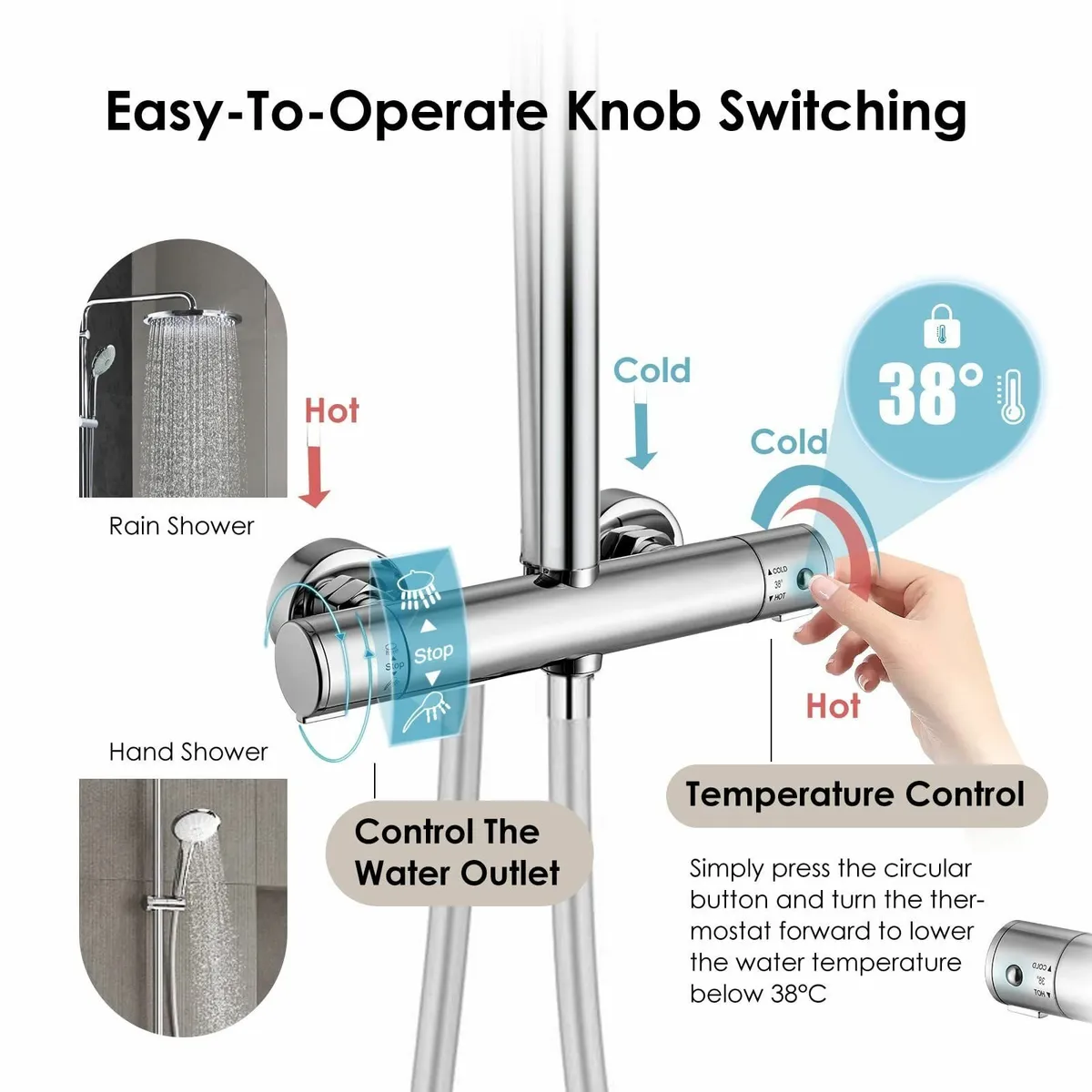 Thermostatic Shower Mixer Bar Valve Wall Mounted M - Image 4