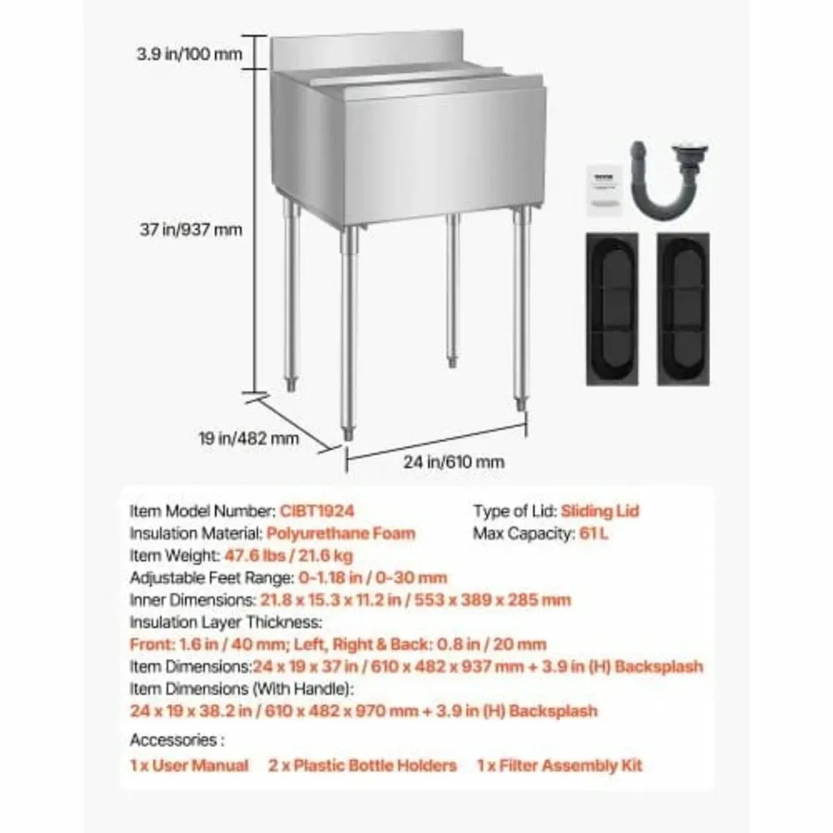 Commercial Ice Bin, 61 L Underbar Ice Bin, 24 x 19 - Image 4
