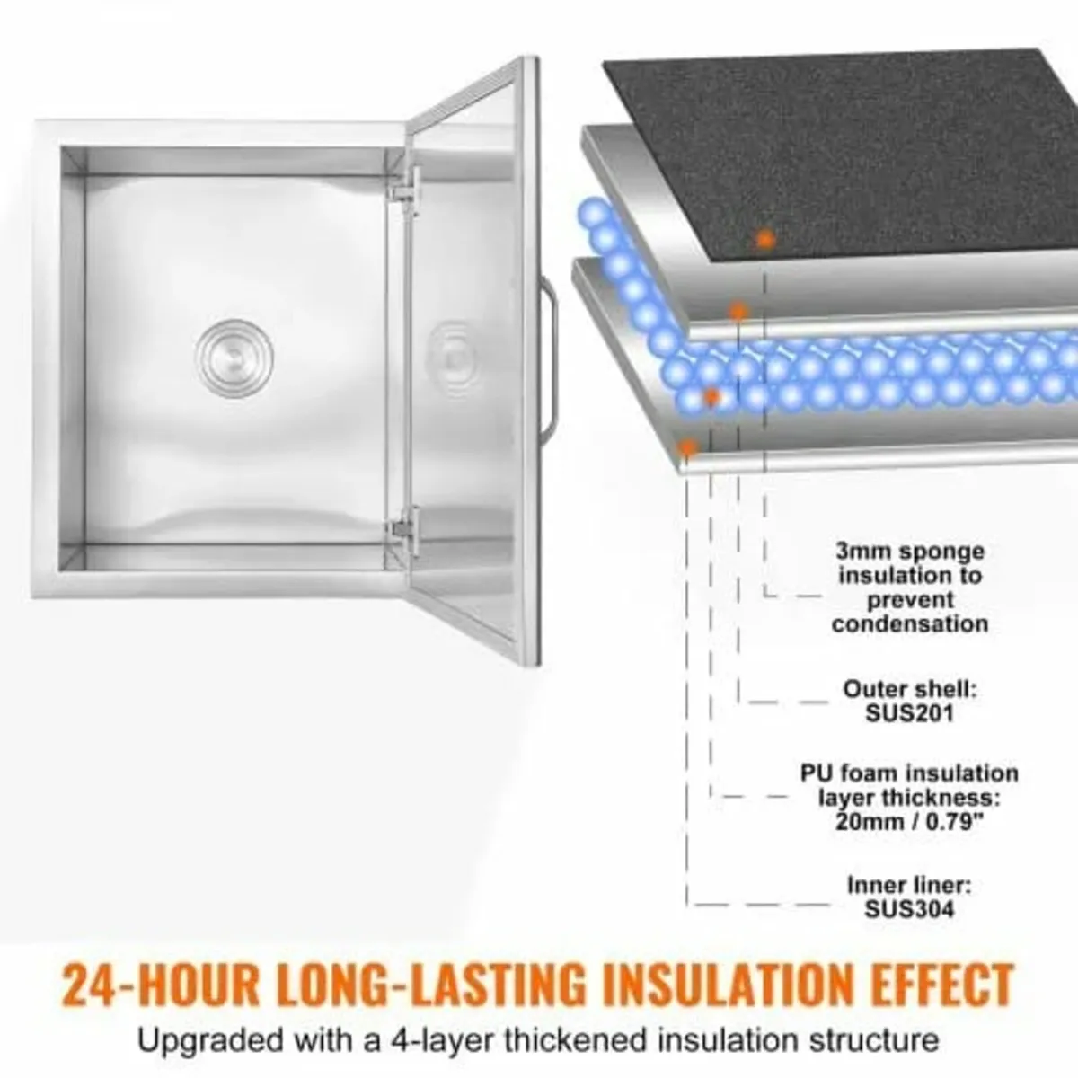 Drop in Ice Chest, 28"L x 16"W x 17"H Stainless St - Image 4