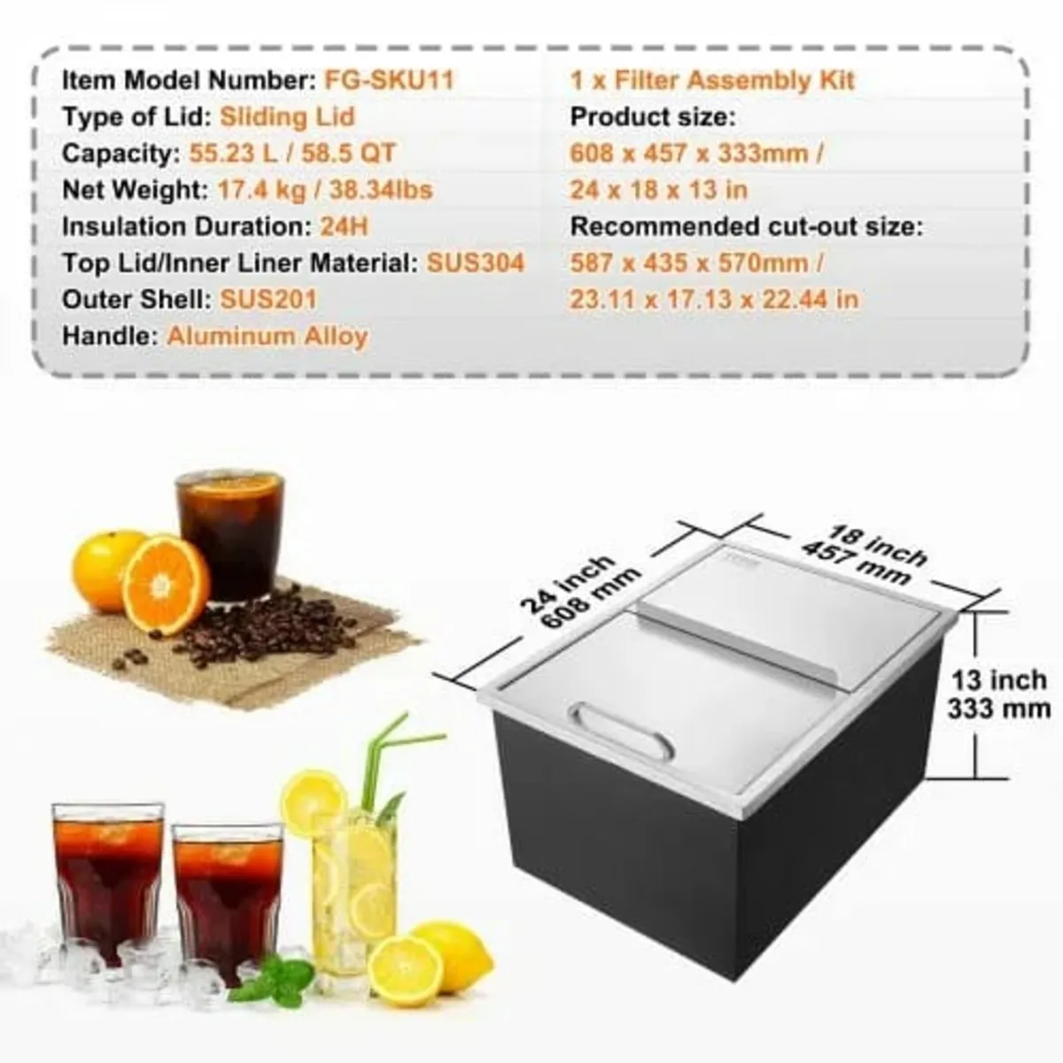 Drop in Ice Chest, 61 cm L x 46 cm W x 33 cm H Sta - Image 2