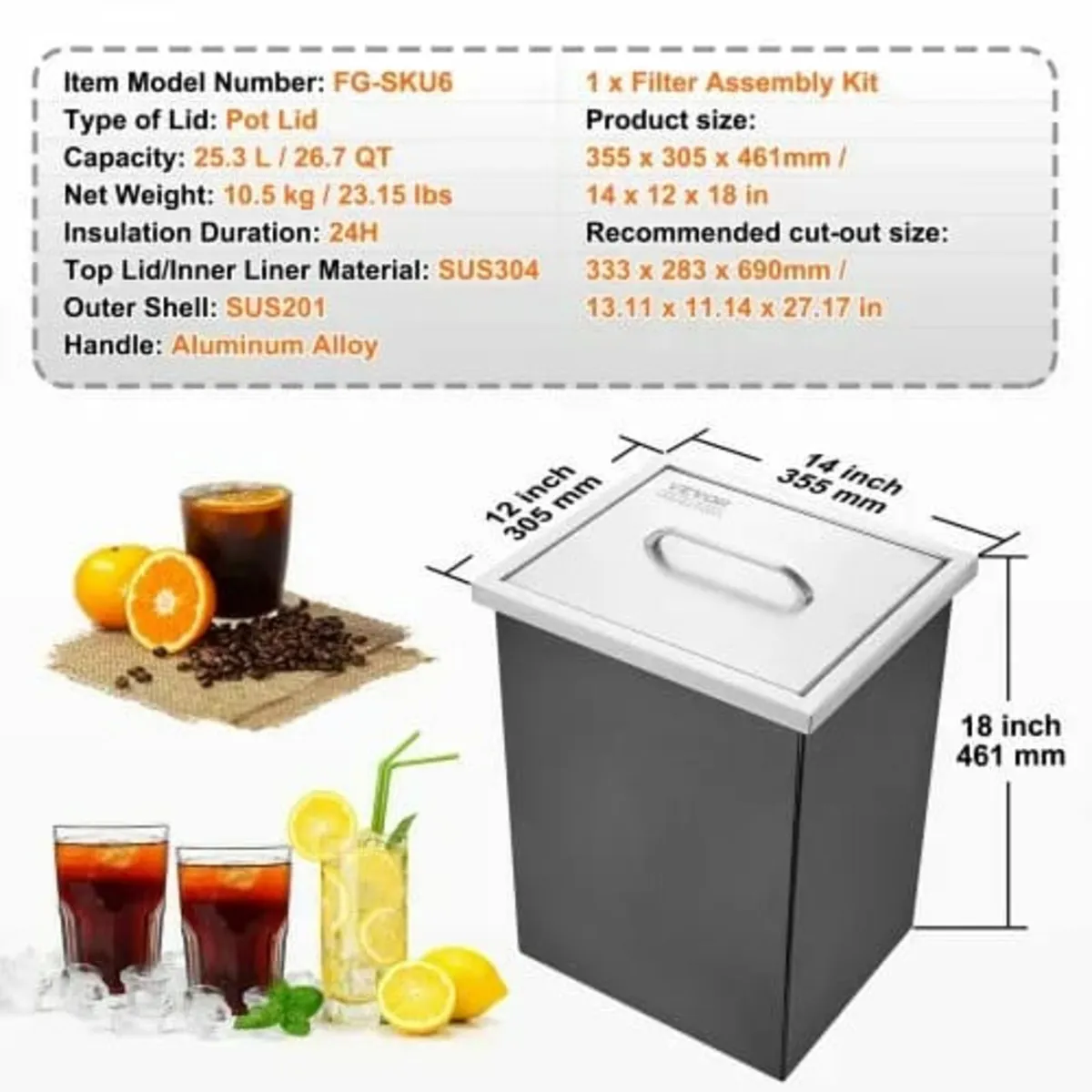 Drop in Ice Chest, 14"L x 12"W x 18"H Stainless St - Image 4